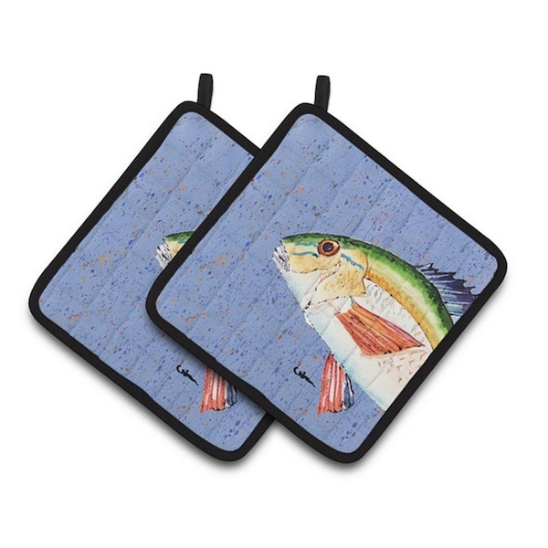 Carolines Treasures Rainbow Trout on Blue Pair of Pot Holders, 7.5 x 3 x 7.5 in. - 8534PTHD
