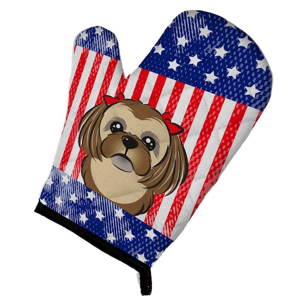 Carolines Treasures American Flag and Chocolate Brown Shih Tzu Oven Mitt - BB2179OVMT