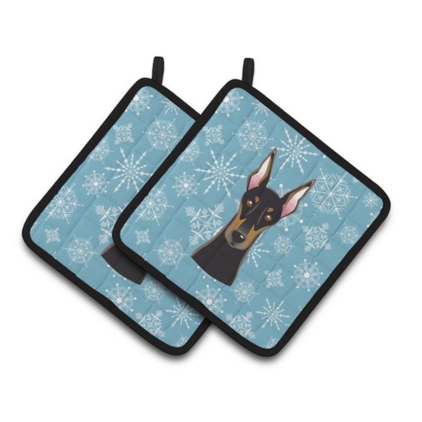 Carolines Treasures Snowflake Doberman Pair of Pot Holders, 7.5 x 3 x 7.5 in. - BB1679PTHD