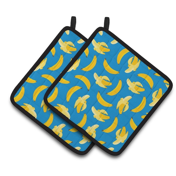 Carolines Treasures Bananas on Blue Pair of Pot Holders - BB5149PTHD