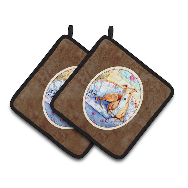Carolines Treasures Whippet Waiting on You Pair of Pot Holders - 7081PTHD