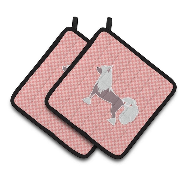 Carolines Treasures Chinese Crested Checkerboard Pink Pair of Pot Holders - BB3643PTHD