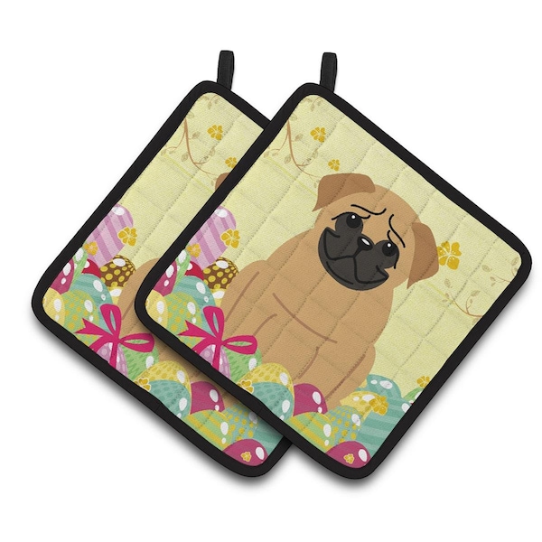Carolines Treasures Easter Eggs Pug Brown Pair of Pot Holders - BB6007PTHD