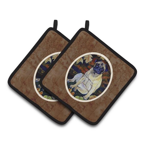 Carolines Treasures Fawn Pug in Fall Leaves Pair of Pot Holders, 7.5 x 3 x 7.5 in. - 7160PTHD