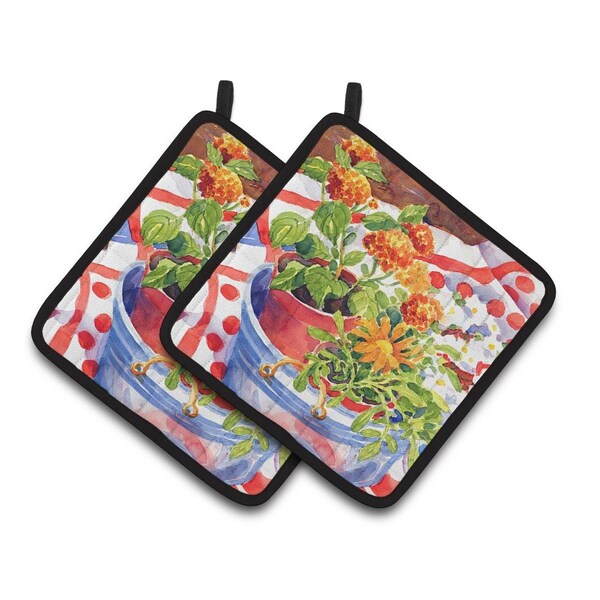 Carolines Treasures Flowers With a Side of Lemons Pair of Pot Holders - 6058PTHD