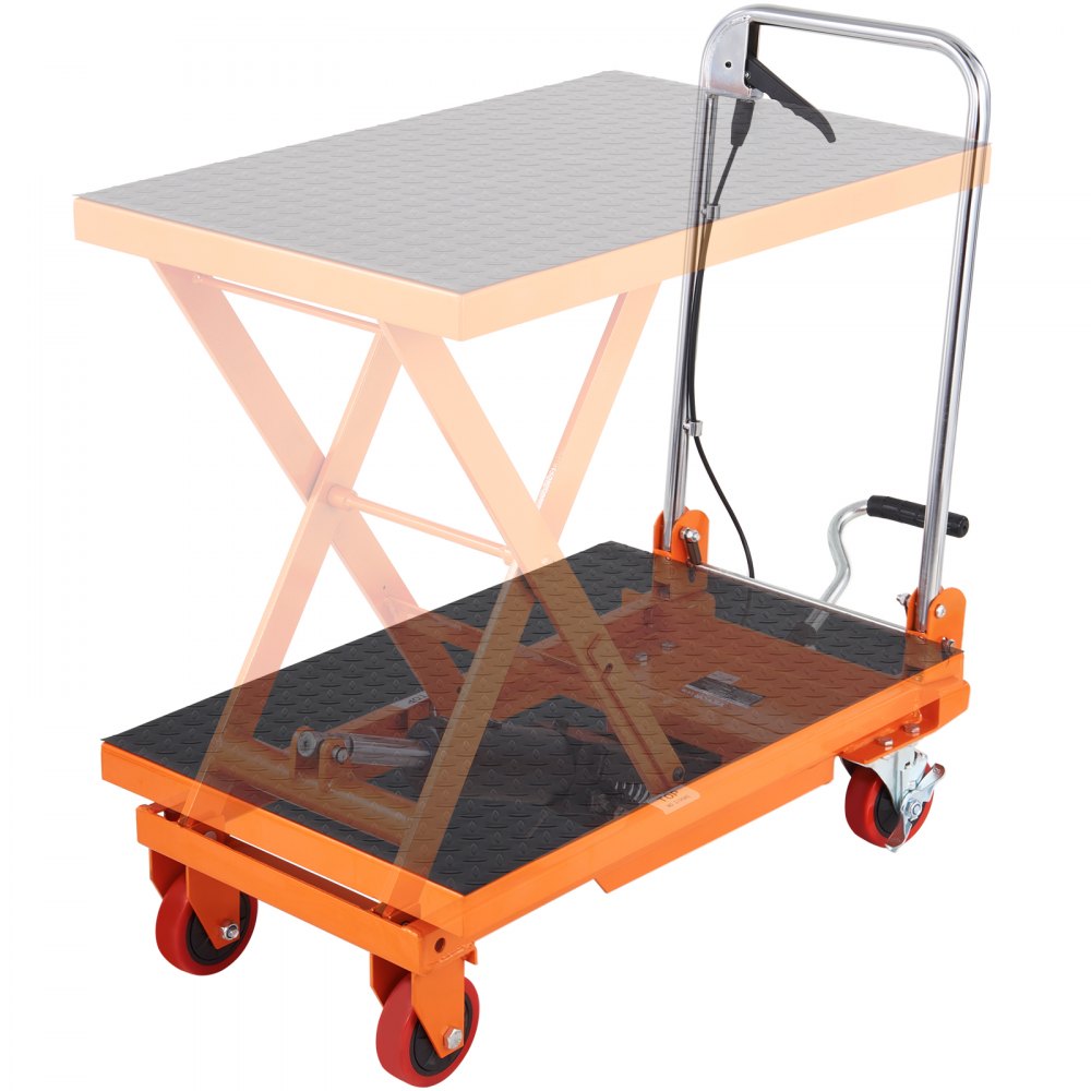 VEVOR Hydraulic Lift Table Cart, 330lbs Capacity 28.5" Lifting Height, Manual Single Scissor Lift Table with 4 Wheels and Non-slip Pad, Hydraulic Scissor Cart for Material Handling and Transportation - DJYYSJPTCCS4IXENHV0