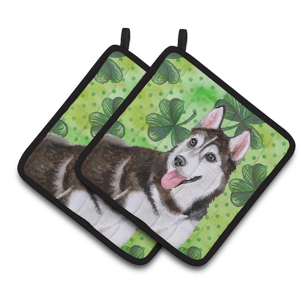 Carolines Treasures Siberian Husky No.2 St.Patricks Pair of Pot Holders - BB9886PTHD