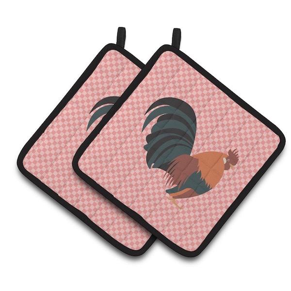 Carolines Treasures Dutch Bantam Chicken Pink Check Pair of Pot Holders - BB7836PTHD