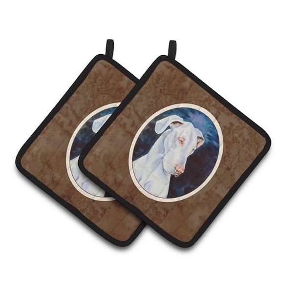 Carolines Treasures White Great Dane Pair of Pot Holders, 7.5 x 3 x 7.5 in. - 7279PTHD