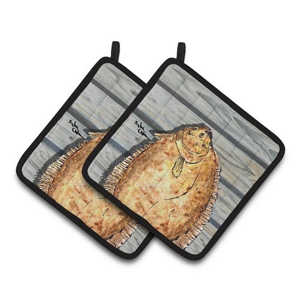 Carolines Treasures Fish Flounder Pair of Pot Holders, 7.5 x 3 x 7.5 in. - 8495PTHD