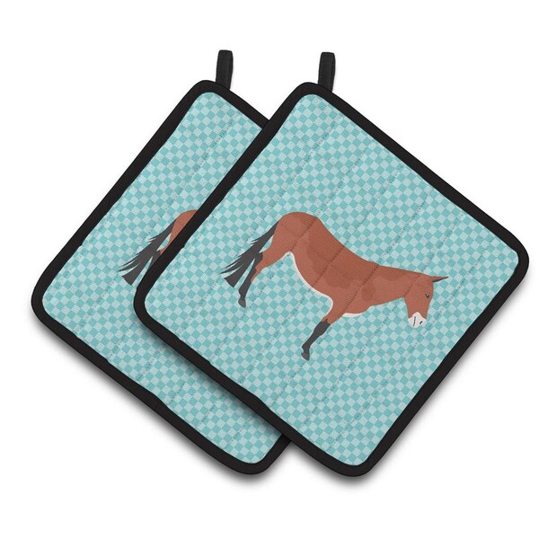Carolines Treasures Mule Blue Check Pair of Pot Holders - BB8019PTHD