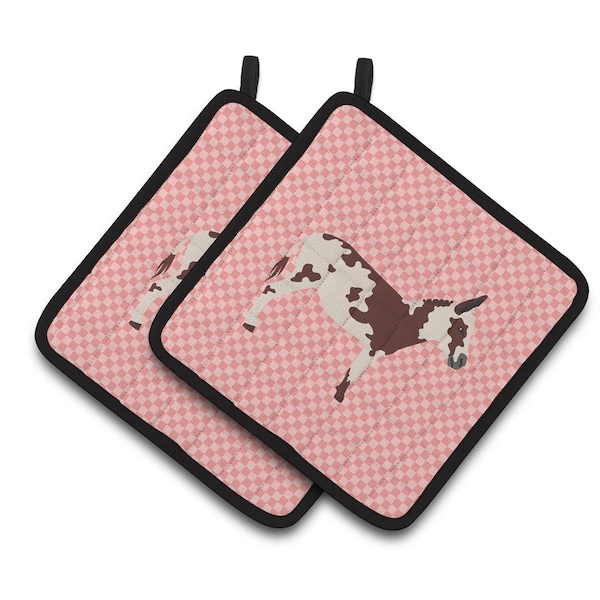 Carolines Treasures American Spotted Donkey Pink Check Pair of Pot Holders - BB7851PTHD