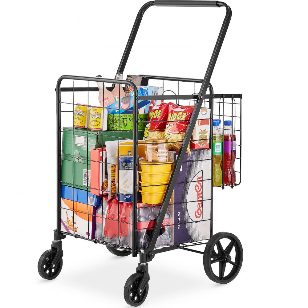 VEVOR Folding Shopping Cart, Jumbo Grocery Cart with Double Baskets, 360° Swivel Wheels, Heavy Duty Utility Cart, 110 LBS Large Capacity Utility Cart for Laundry, Shopping, Grocery, Luggage - XYCZDSTJ10688G1QGV0