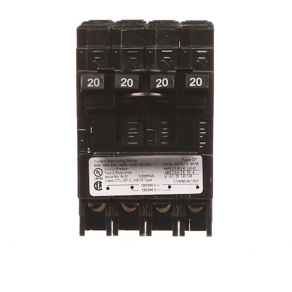 Siemens Circuit Breaker, 20A, 2 Pole, 120/240V AC, 10kA - Q22020CT2