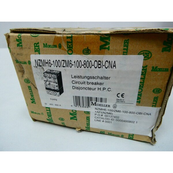 Moeller Molded Case Circuit Breaker, 100A, 3 Pole, 600V AC - NZMH6-100/ZM6-100-800-OBI-CNA