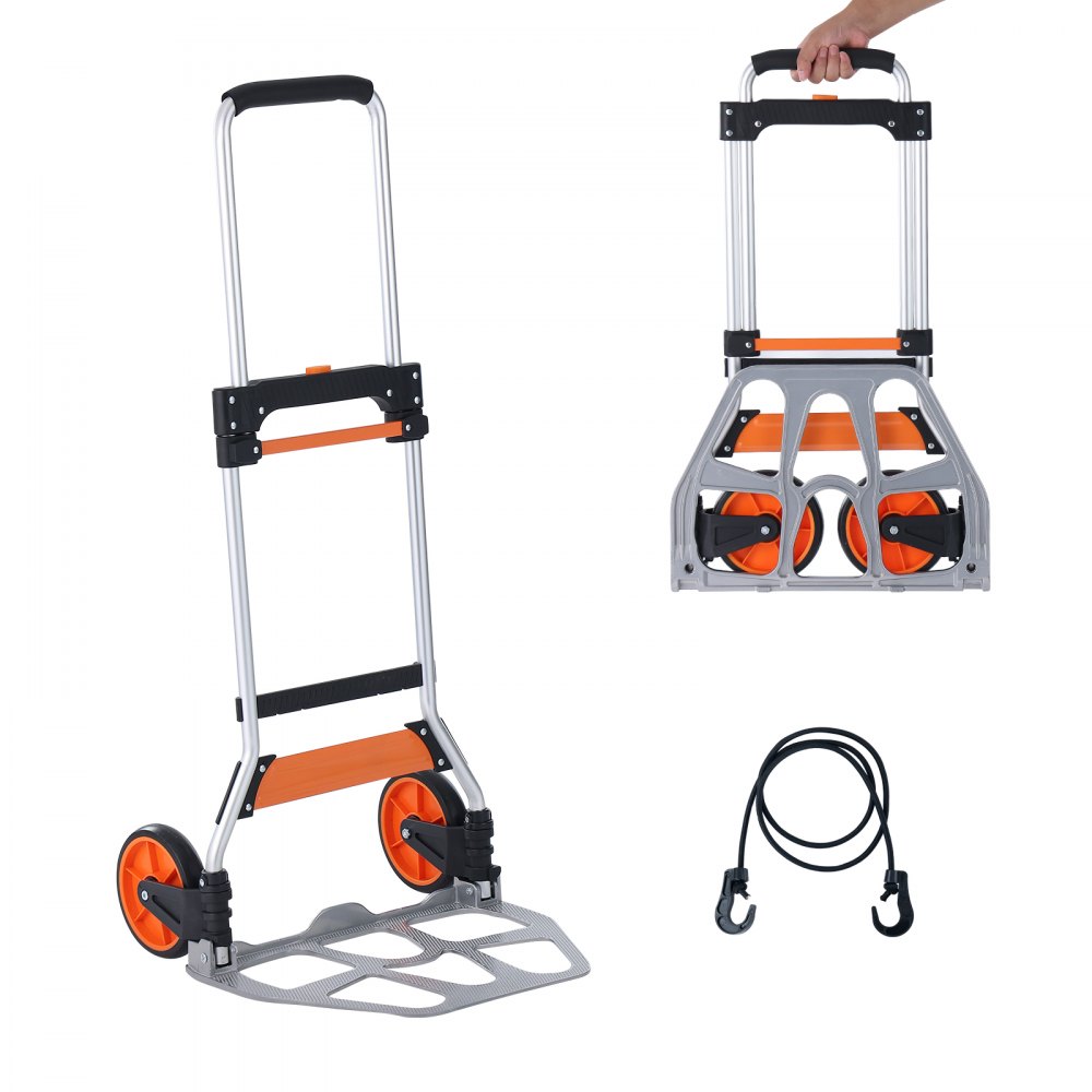 VEVOR Folding Hand Truck, 275 lbs Load Capacity, Aluminum Portable Cart, Convertible Hand Truck and Dolly with Telescoping Handle and PP+TPR Wheels, Ultra Lightweight Super Strong for Moving Warehouse - KZDSTHC275B0DFN3AV0