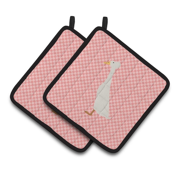 Carolines Treasures Bali Duck Pink Check Pair of Pot Holders - BB7859PTHD