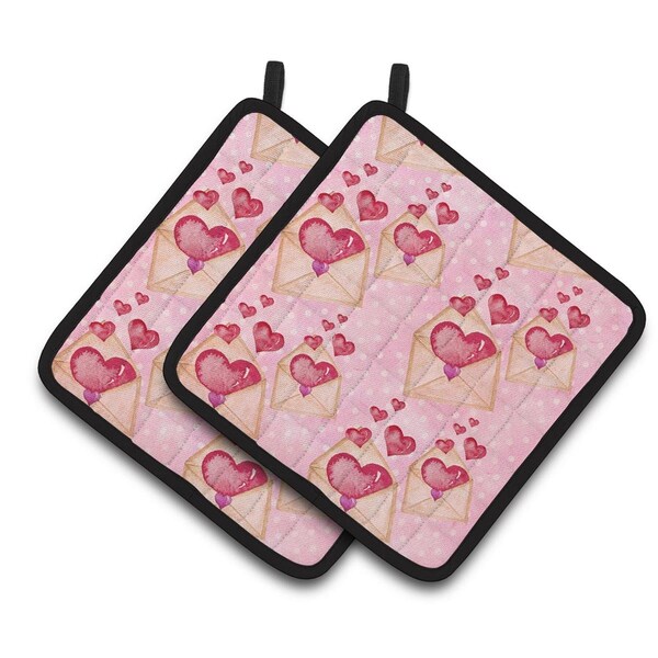 Carolines Treasures Watercolor Pink Love Letter Pair of Pot Holders - BB7568PTHD