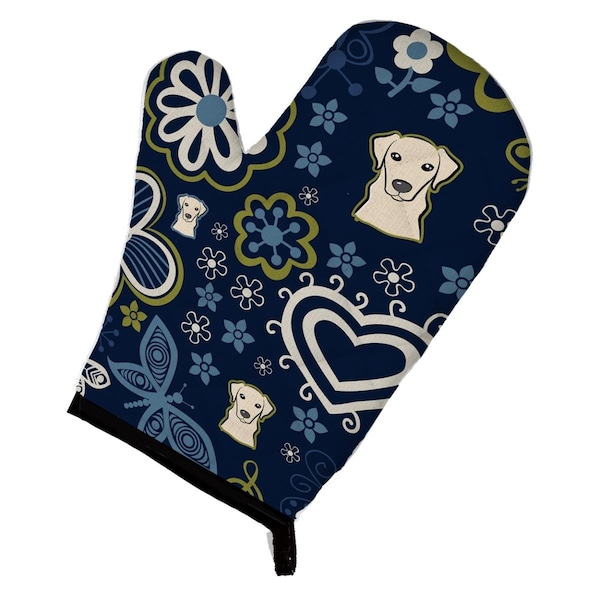 Carolines Treasures Blue Flowers Yellow Labrador Oven Mitt - BB5073OVMT