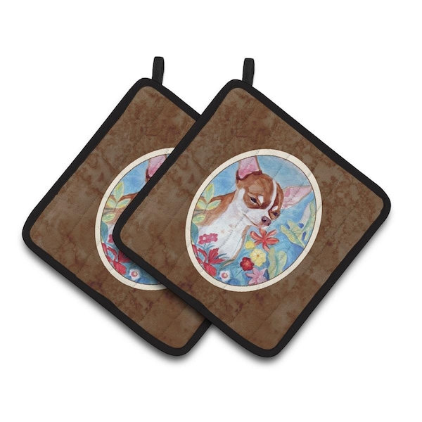 Carolines Treasures Chihuahua in Flowers Pair of Pot Holders - 7053PTHD