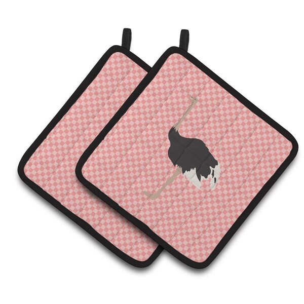 Carolines Treasures Common Ostrich Pink Check Pair of Pot Holders - BB7924PTHD