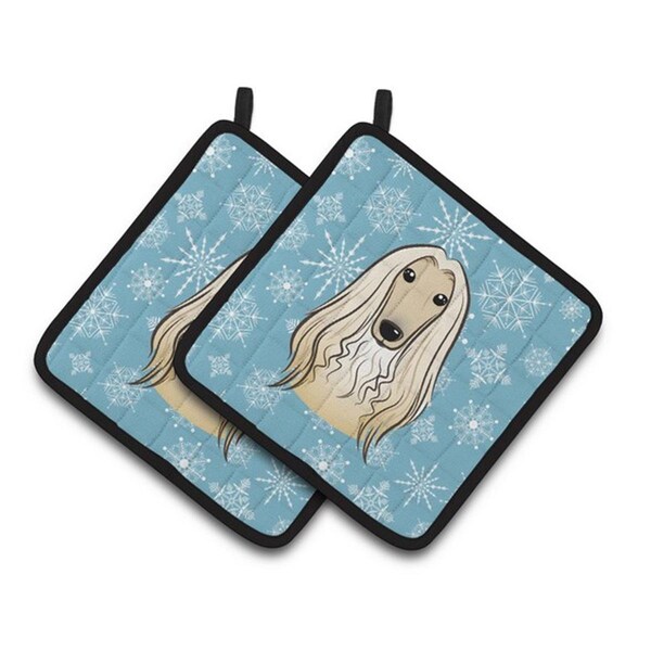 Carolines Treasures Snowflake Afghan Hound Pair of Pot Holders, 7.5 x 3 x 7.5 in. - BB1678PTHD