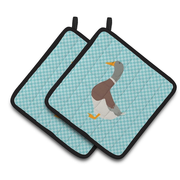 Carolines Treasures Saxony Sachsenente Duck Blue Check Pair of Pot Holders - BB8037PTHD