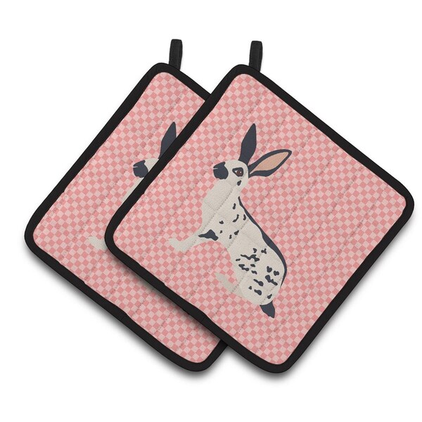 Carolines Treasures English Spot Rabbit Pink Check Pair of Pot Holders - BB7961PTHD