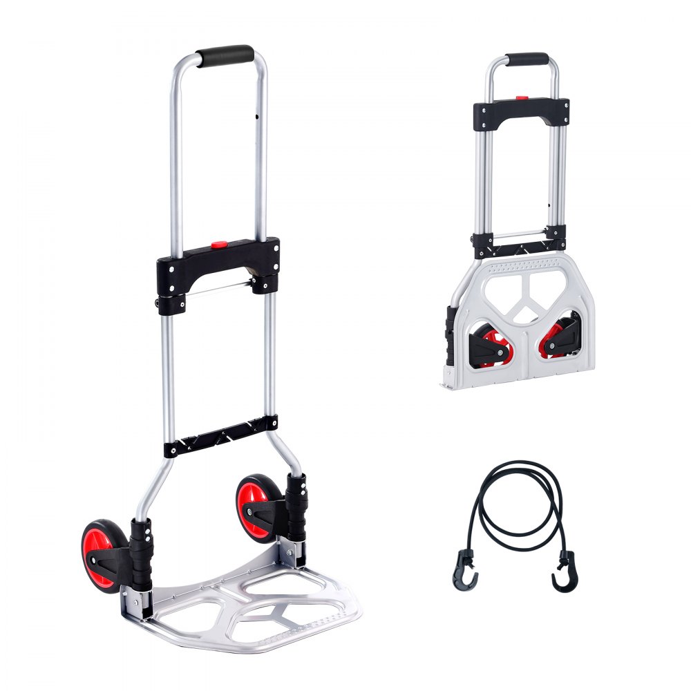 VEVOR Folding Hand Truck and Dolly, 176 lbs Capacity, Aluminum Foldable Cart, Heavy-Duty Luggage Trolley Cart with Telescoping Handle and PP+TPR Wheels for Home, Office, Shopping, Travel - KZDSTHC175B0QUTVIV0