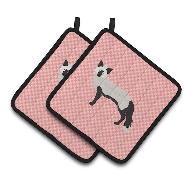 Carolines Treasures Silver Fox Pink Check Pair of Pot Holders - BB7871PTHD
