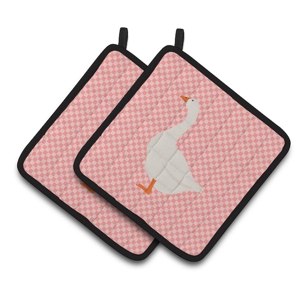 Carolines Treasures Embden Goose Pink Check Pair of Pot Holders - BB7892PTHD