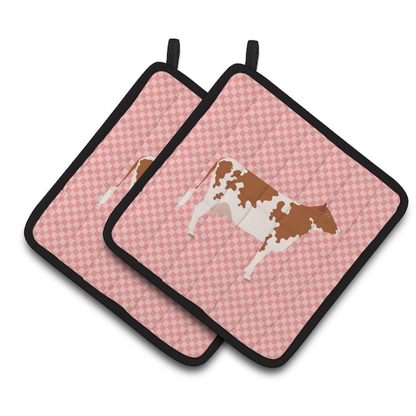 Carolines Treasures Ayrshire Cow Pink Check Pair of Pot Holders - BB7827PTHD