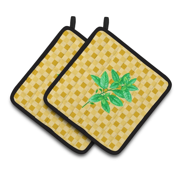 Carolines Treasures Basil on Basketweave Pair of Pot Holders - BB7184PTHD