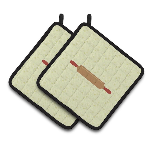 Carolines Treasures Rolling Pin on Green Pair of Pot Holders - BB7301PTHD