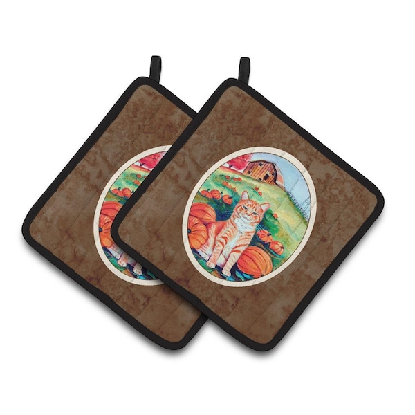 Carolines Treasures Tabby Cat in Pumpins Pair of Pot Holders - 7123PTHD