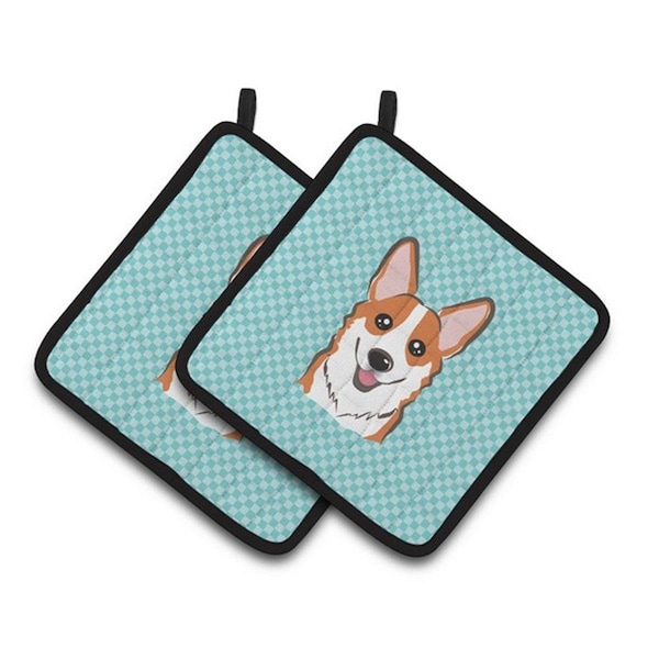 Carolines Treasures Checkerboard Blue Corgi Pair of Pot Holders, 7.5 x 3 x 7.5 in. - BB1192PTHD