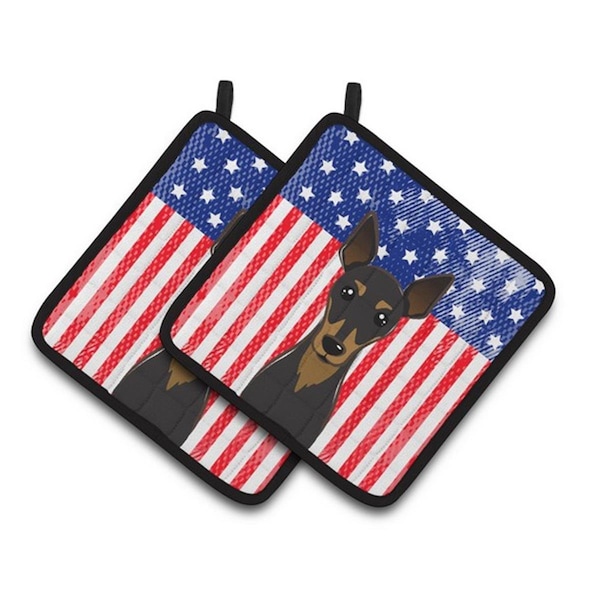 Carolines Treasures American Flag and Min Pin Pair of Pot Holders, 7.5 x 3 x 7.5 in. - BB2170PTHD