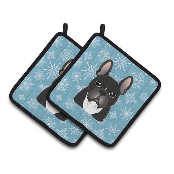 Carolines Treasures Snowflake French Bulldog Pair of Pot Holders, 7.5 x 3 x 7.5 in. - BB1661PTHD
