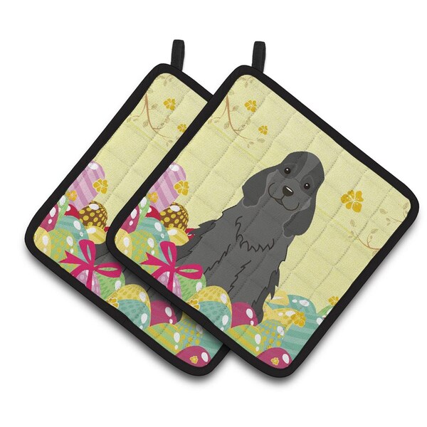 Carolines Treasures Easter Eggs Cocker Spaniel Black Pair of Pot Holders - BB6092PTHD