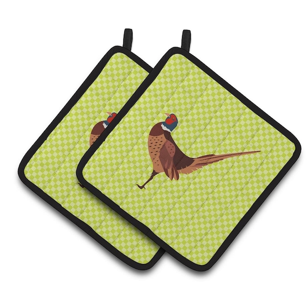 Carolines Treasures Ring-necked Common Pheasant Green Pair of Pot Holders - BB7756PTHD