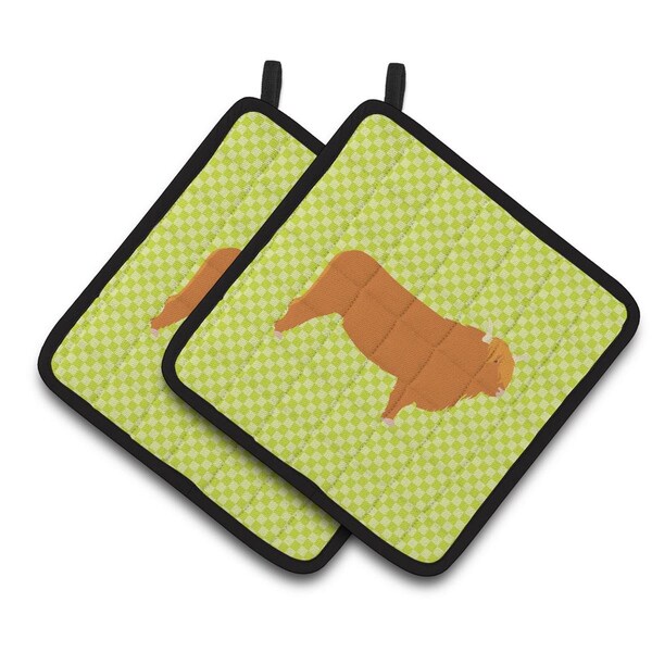 Carolines Treasures Highland Cow Green Pair of Pot Holders - BB7646PTHD