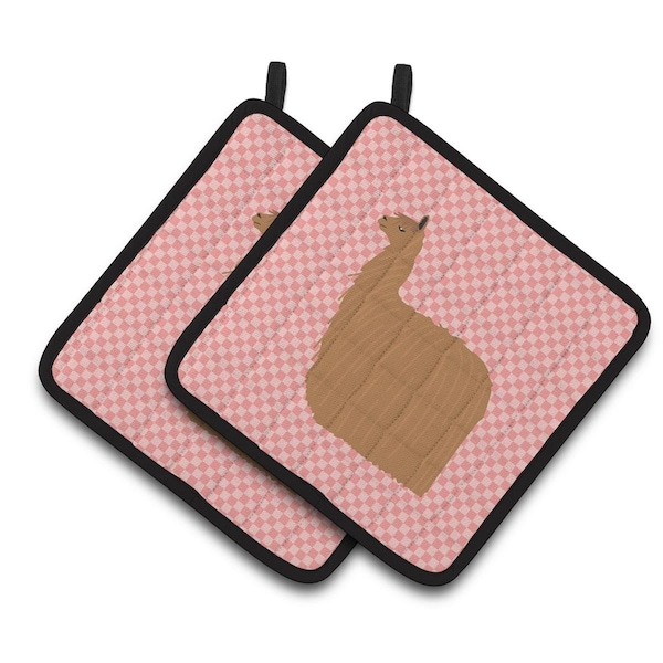 Carolines Treasures Alpaca Suri Pink Check Pair of Pot Holders - BB7920PTHD