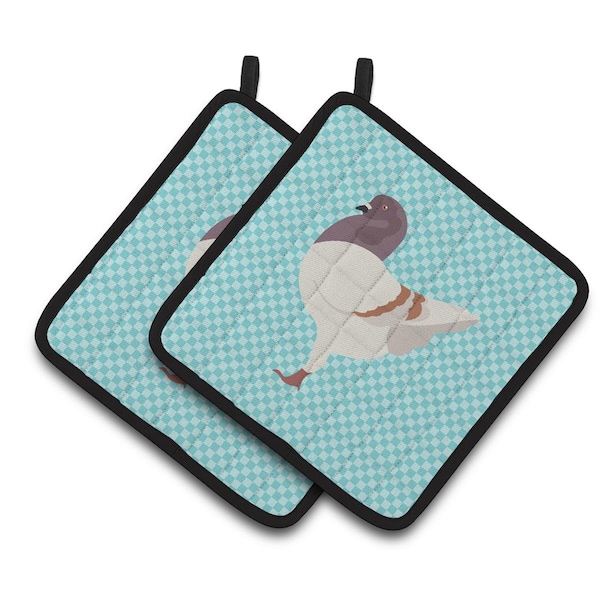 Carolines Treasures German Modena Pigeon Blue Check Pair of Pot Holders - BB8123PTHD