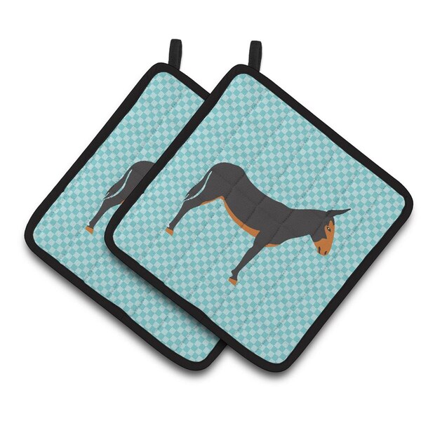 Carolines Treasures Catalan Donkey Blue Check Pair of Pot Holders - BB8029PTHD