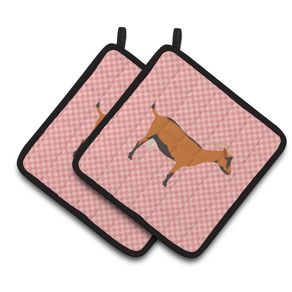 Carolines Treasures Oberhasli Goat Pink Check Pair of Pot Holders - BB7888PTHD