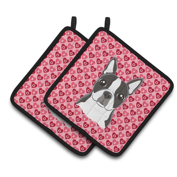 Carolines Treasures Boston Terrier Hearts Pair of Pot Holders - BB5273PTHD