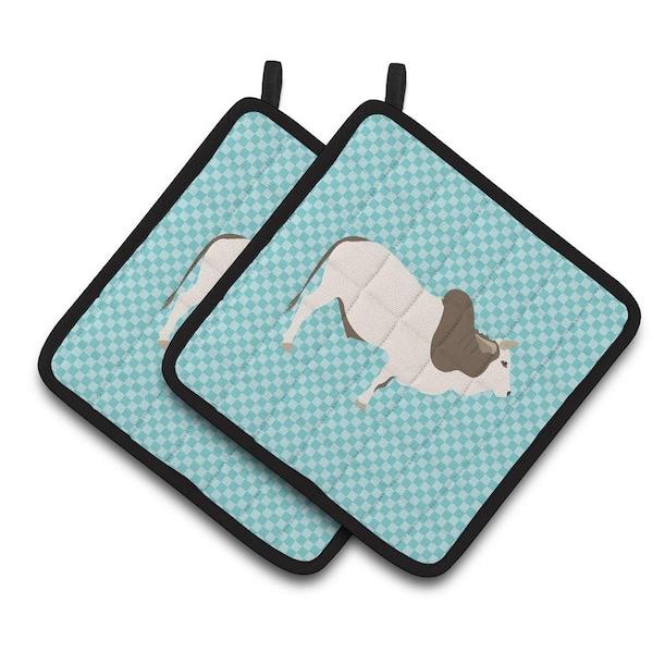 Carolines Treasures Malvi Cow Blue Check Pair of Pot Holders - BB8004PTHD