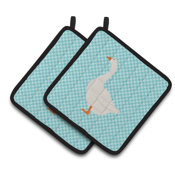 Carolines Treasures Embden Goose Blue Check Pair of Pot Holders - BB8066PTHD