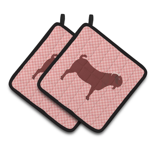 Carolines Treasures Kalahari Red Goat Pink Check Pair of Pot Holders - BB7891PTHD