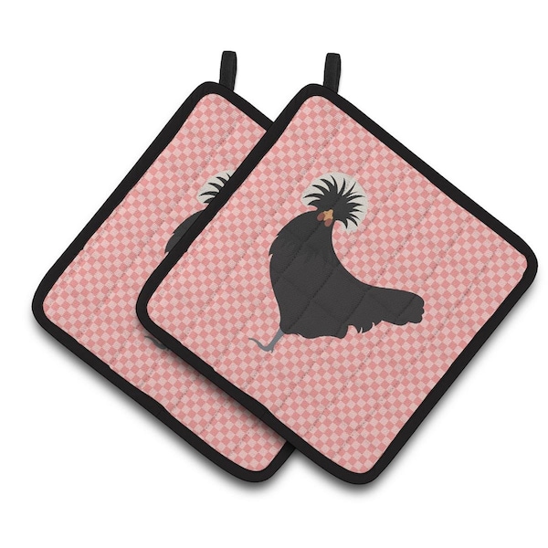 Carolines Treasures Polish Poland Chicken Pink Check Pair of Pot Holders - BB7834PTHD